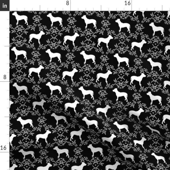 Various Fabrics by the Yard or Fat Quarter Pitbull Floral Silhouette Dog Breed Pattern Black White Pitbulls Dogs Pets Pet Portrait Custom Printed Fabric by Spoonflower {2}
