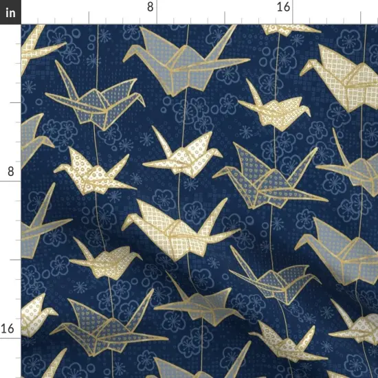 Various Fabrics by the Yard or Fat Quarter Luck Cranes Origami Japanese Crane Peace Gold Cherry Blossom Japan Birds Custom Printed Fabric by Spoonflower {2}