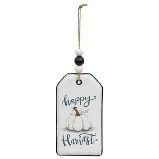 Farm Fresh Pumpkin Enamel Beaded Tag with Decorative Jute Hanger Happy Harvest {1}