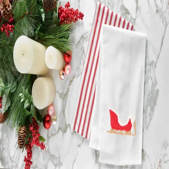 Sleigh French Knot Flour Sack Kitchen Towel {4}