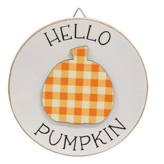 White Wood Decor with Orange Plaid Pumpkin & Easel Stand {1}