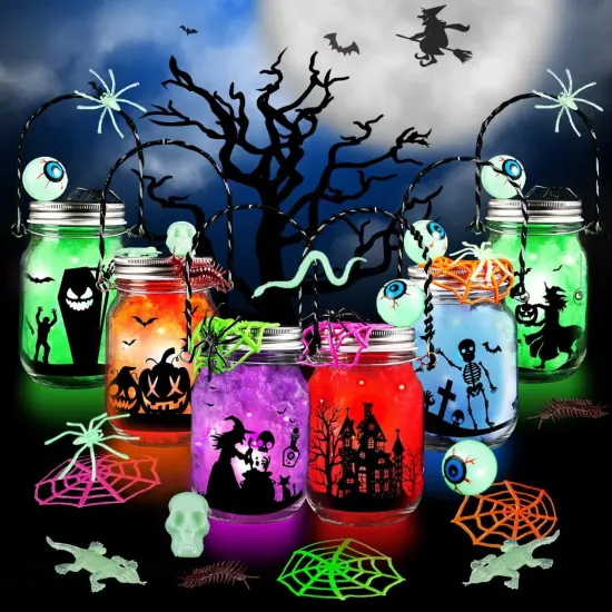 6pc - Glass Mason Jar DIY Lantern Kit,Halloween Craft Kit {1}
