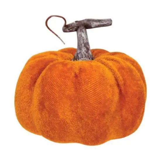 Velvet Pumpkin with Distressed Stem, Small Fall Accent Decor Orange {1}