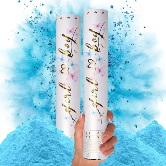 Gender Reveal Confetti Cannon - Biodegradable Powder Cannons Smoke Bomb - Blue 2 Pack - Party Poppers Confetti Popper Shooter for Baby Boy Gender Reveal {1}