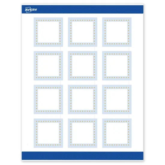 Avery Printable Square Labels, Gold Dots with Blue Border, 2" x 2", Matte White Square Labels, Permanent, Laser/Inkjet, 120ct, Great for Product Labels {1}