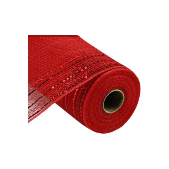 10" Border Stripe Tinsel Metallic Mesh Ribbon: Red (10 Yards) {1}
