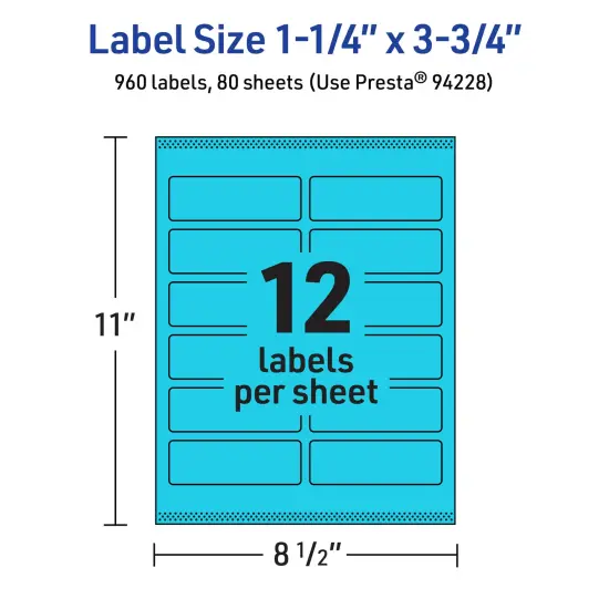 Avery Bright Blue Paper Labels, 1.25" x 3.75" Rectangle {5}