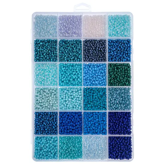 John Bead 12500pcs Assorted 24 Colors Glass Seed Beads 8/0 Jewelry Making Bead Box Blue Palette {1}