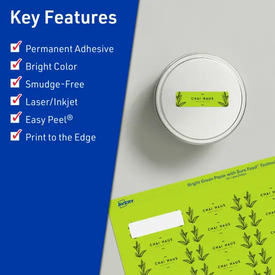 Avery Bright Green Paper Labels, 2/3" x 1-3/4" Rectangle {2}