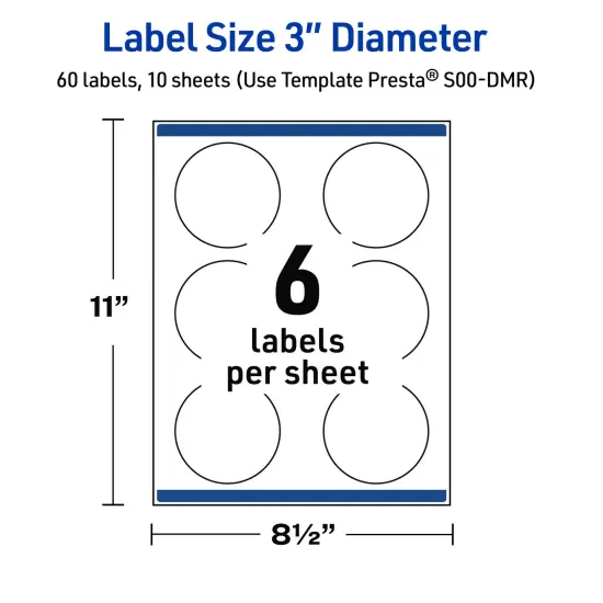 Avery Printable Round Labels, Gold Double Border with Florals, 3" Diameter, Matte White Round Labels, Permanent, Laser/Inkjet, 60ct, Great for Product Labels {5}