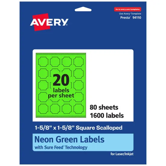 Avery Neon Green Paper Labels, 1-5/8" x 1-5/8" Square Scalloped {1}