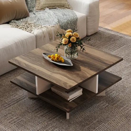 Engineered Wood Coffee Table with Storage Compartments, 2-Tier {2}