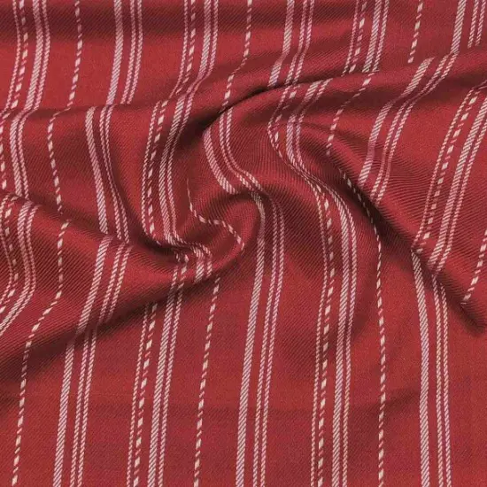 1 Yard Rayon Twill Yarn Dyed Stripe Fabric Burgundy Wide Medium Weight Apparel Material 54/55 Inches Width {1}