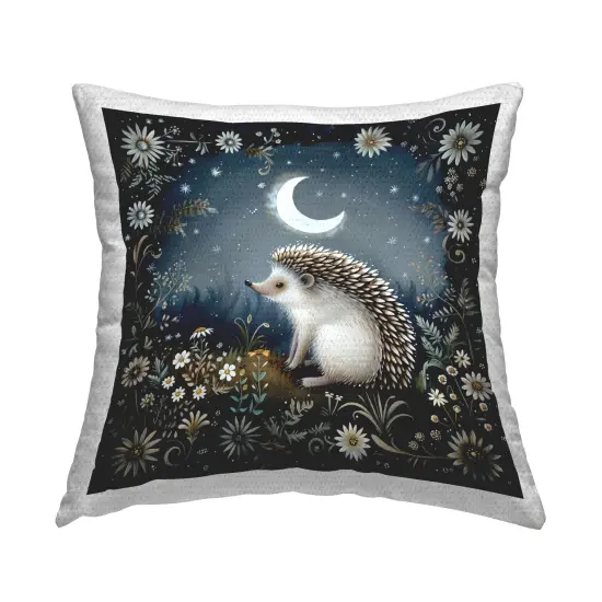 Hedgehog Under Forest Moon Outdoor Printed Pillow Design by The Dutch Lady, 18 x 7 x 18 {1}