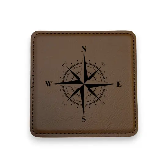 Coaster - Compass Rose - SET OF 2 - Leather or Stitched Cork Stitched Cork/Black {2}