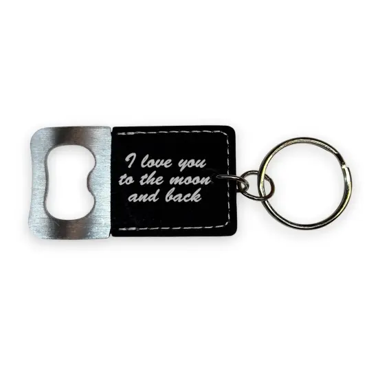 Keychain - Bottle Opener - I love you to the moon and back - Leather Rawhide/Black {4}