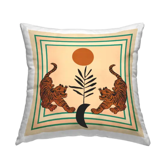Symmetrical Tropical Tigers Decorative Printed Throw Pillow Design by Melissa Wang, 18 x 7 x 18 {1}