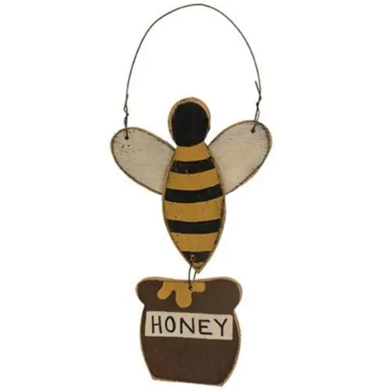 Honey Bee Hanger Decorative Wooden Cutout with Rustic Ornaments {1}