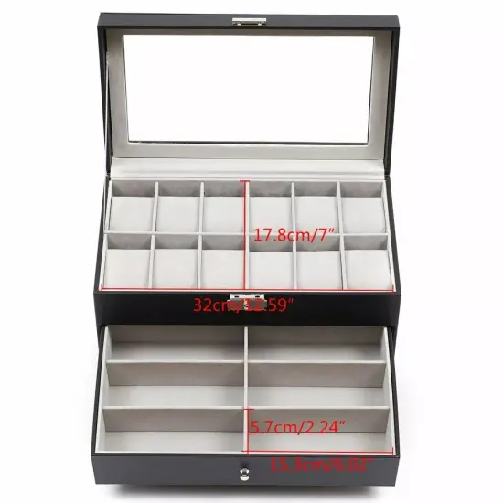 Watch Display Box&Jewelry Storage Case Multi-Purpose Organizer Box w/ Glass Top {3}