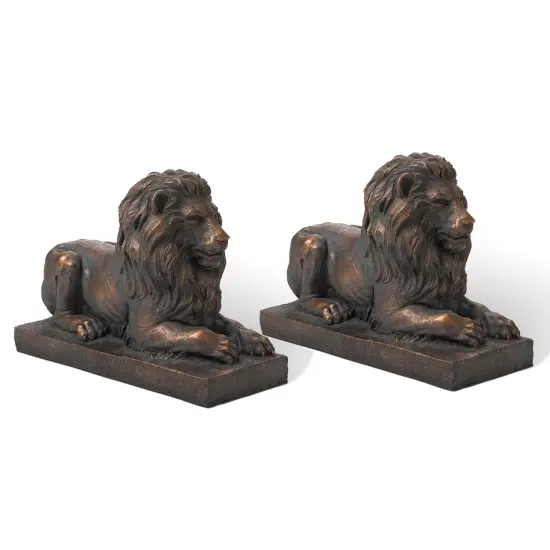 Set of 2 21.75"L MGO Lying Guardian Lion Statue 2pcs-21.75"L Bronze {3}