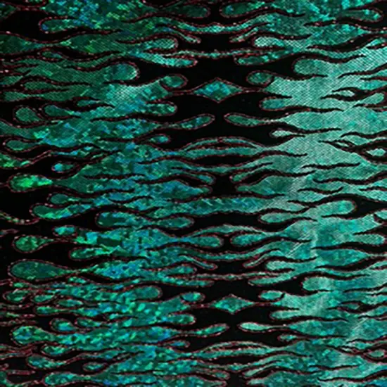 1 Yard Flocking Flame Hologram Nylon Spandex Tricot Fabric for Costumes Dancewear 60 Inch Width Black Green {1}