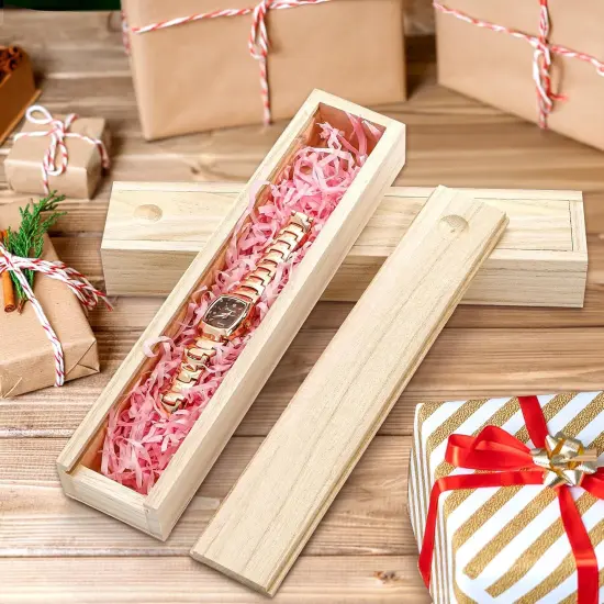 16 Pack Unfinished Wood Box with Sliding Lid, Small Narrow Pencil Box Rectangular Keepsake Case Small Gift Boxes for Art Hobbies, DIY Craft, Jewelry Necklace Storage {5}