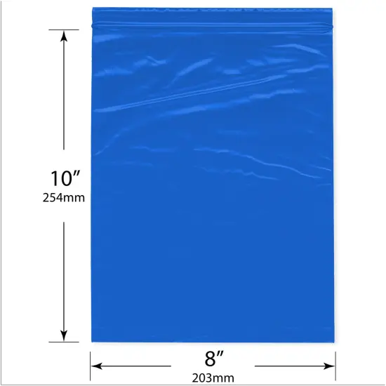 Plymor 8" x 10", Blue 2 Mil Zipper Reclosable Plastic Bags {3}