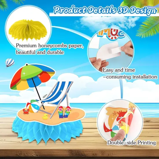 8PCS Summer Party Decorations Honeycomb Centerpiece, 3D Double Side Summer Beach Pool Party Table Toppers {2}