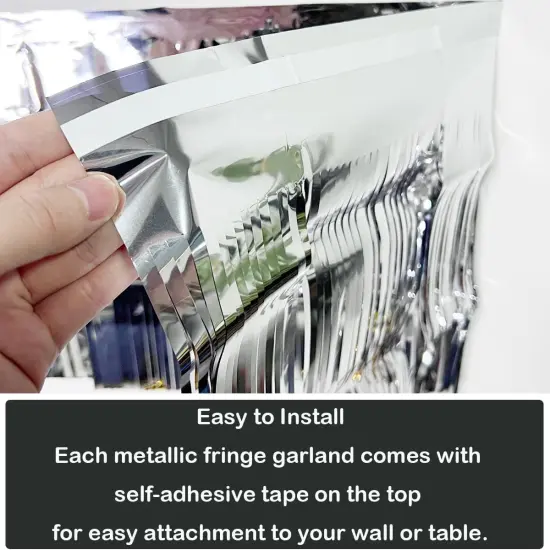 120 Inches - 4pack Foil Fringe Garland Metallic Wall Hanging Drapes(Silver) {3}