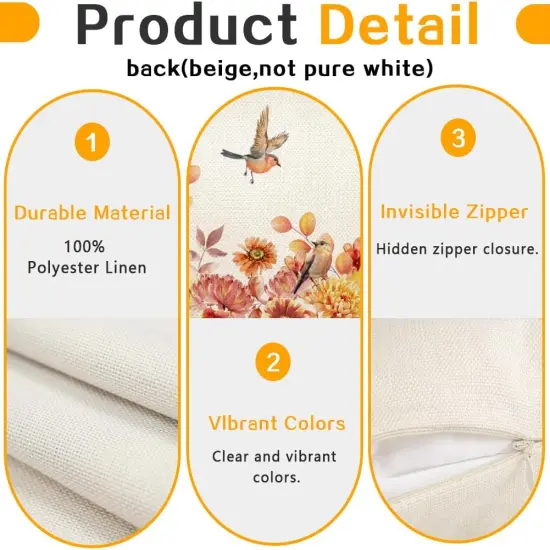 Autumn Bird Floral Decor Thanksgiving Harvest Lumbar Farmhouse Cushion Case Decoration {4}