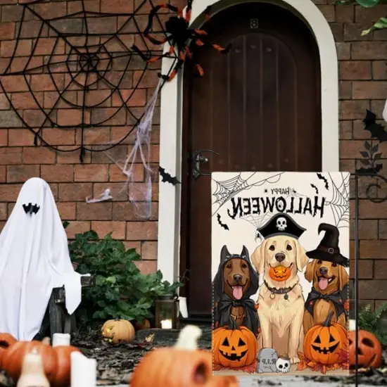 Halloween Dog Garden Burlap Yard Flag 12x18 {2}