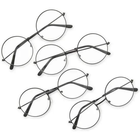 4 Pack Fake Round Wizard Glasses for Halloween Magic Party Costumes Eyewear Accessories Favors, Black {1}