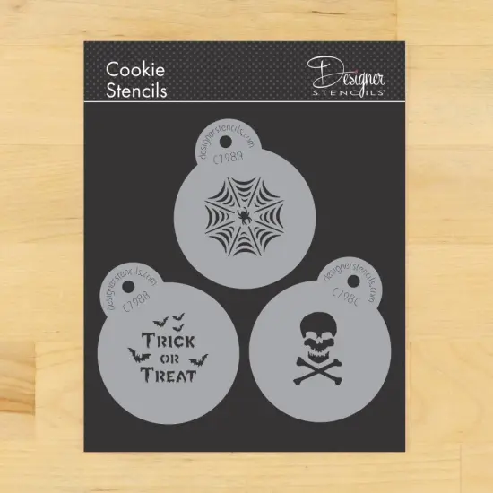 Mini Trick or Treat Cookie & Cupcake Stencil Set: Spider Web, Skull & Bones, Trick or Treat | C798 by Designer Stencils | {1}