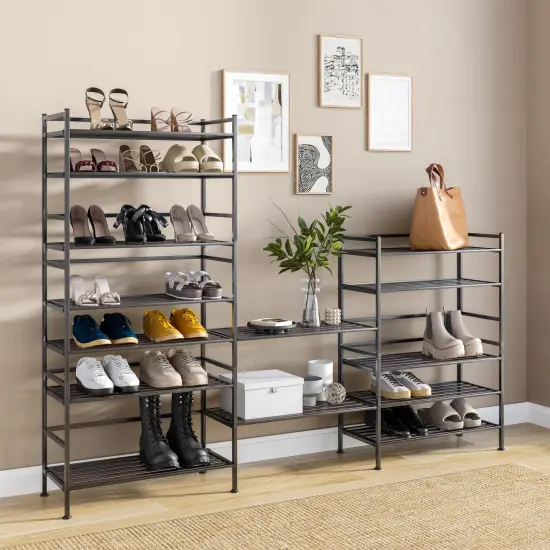 Seville Classics 3-Tier Resin Slatted Shoe Rack Ash gray {8}