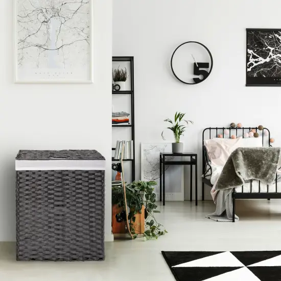 Seville Classics Handwoven Lidded Laundry Hamper Black {1}