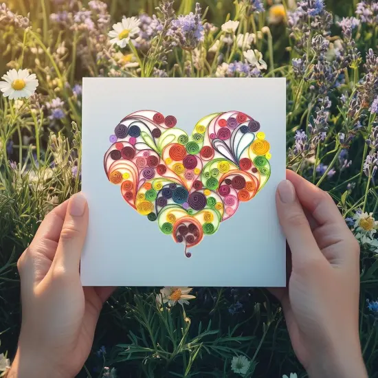 Quilling Card 3D Color Unique Dedicated Paper Handmade Art - Design Greeting Card for Christmas Birthday Anniversary Mother Thank You - Design Gift for Friend Love Mom with Envelop (Rose) (Rose Heart) {3}