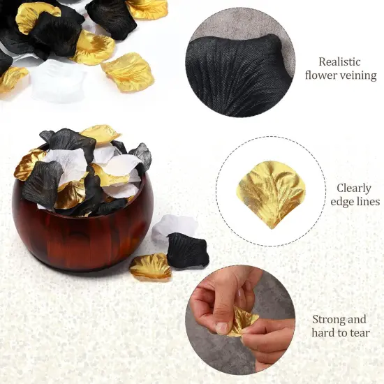 1,600 Pcs Artificial Fake Rose Flower Petals Decoration Flower Centerpieces for Valentines Day Tables Weddings Graduation Party Decor Supplies(Gold, White, Black) {2}
