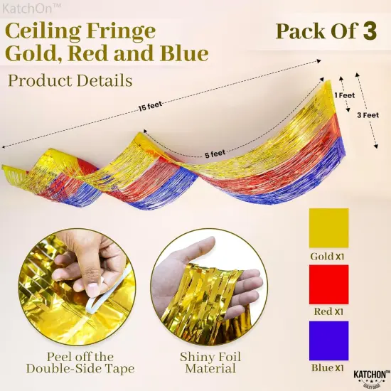 XtraLarge Red Gold Blue Ceiling Fringe Curtain - 1x15 Feet, Pack of 3 Party Decorations {2}