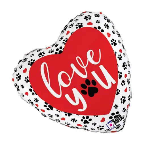 Love You Paw Prints Foil Balloon Heart Shape 18" {4}