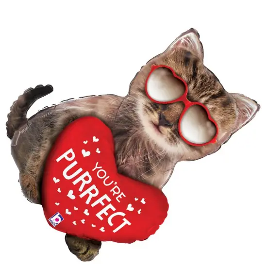 Purrfect Cat Foil Balloon Large Shape 26" Valentine's Day Decor {4}