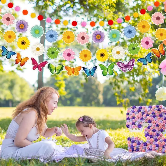 4Pcs Spring Banner Decorations Spring Butterfly Flowers Garland Kits Sun Flowers Hanging Swirl Birthday Party Supplies {5}