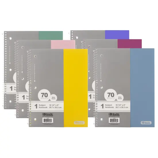 BAZIC Notebook Spiral W/R 1-Subject Morandi Poly Cover 70 Ct. {1}