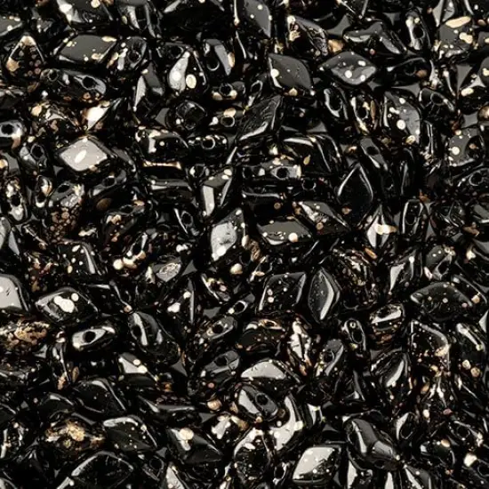 Matubo 2-Hole Czech Glass Gold Splash Gemduo Beads, 50g Jet {1}