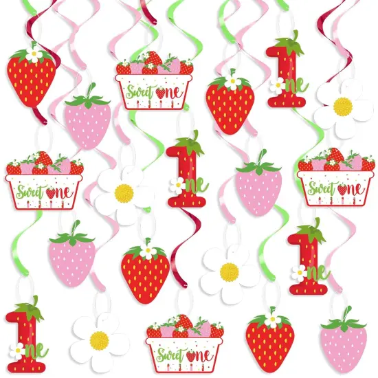 Strawberry 1st Birthday Party Hanging Swirls Decor, Fruit Strawberry Party Hanging Streamers for Strawberry Sweet One Birthday Girls Berry Sweet Themed First Birthday Summer {1}