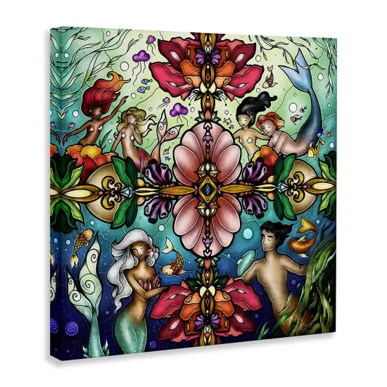 Stupell Industries Detailed Stain Glass Style Mermaids Canvas Design by Mandie Manzano {3}