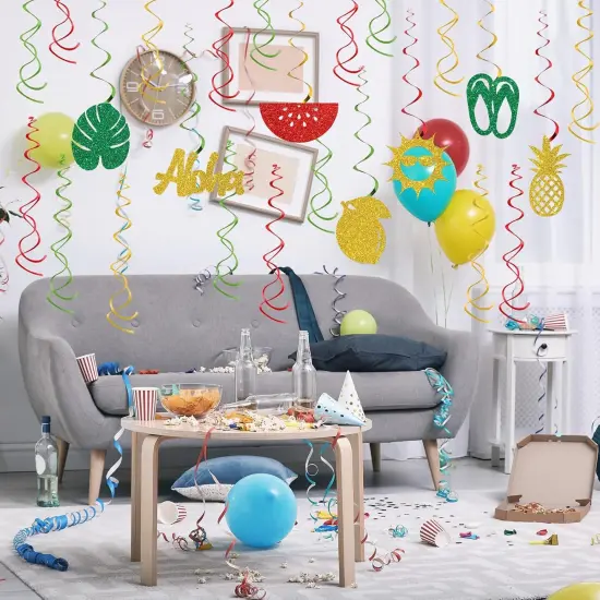 Hawaii Hanging Swirl Decorations - Glitter 20 Pcs Aloha Party Supplies - Luau Beach Summer Party Streamers {4}