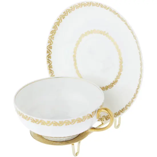 Bard's Ornate Shiny Gold-toned Cup and Saucer Stand, 3" H x 2.75" W x 4" D {4}