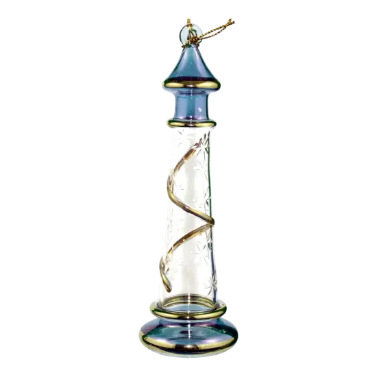 Glass Lighthouse Ornament With Gold Accent - Blue {2}
