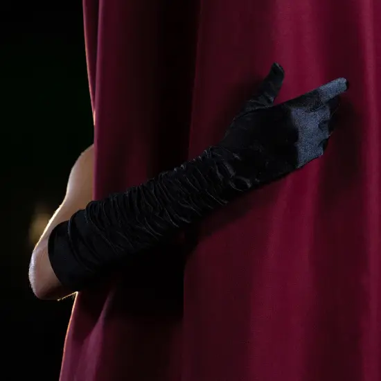 Gothic Vampiress Black Ruched Velvet Gloves Costume Accessory {4}