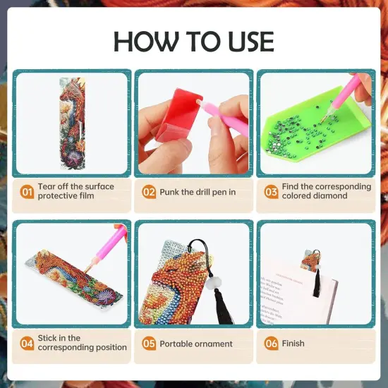 6 Pcs DIY Diamond Painting Bookmarks Kits(Dragon) {2}